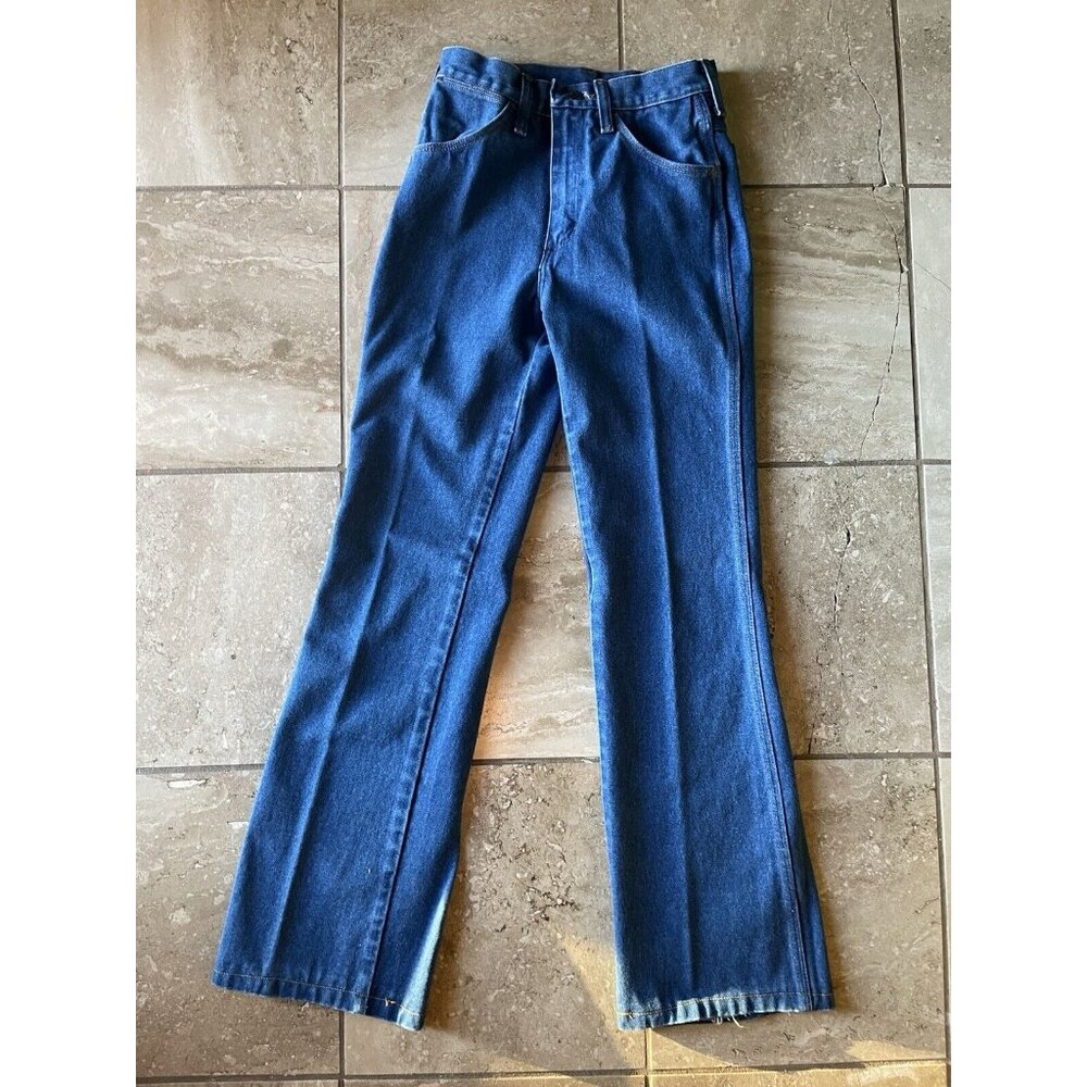 Vintage 70s Wrangler Mens 25x30 Thrashed Wide Leg Bell Bottoms Denim Jeans USA